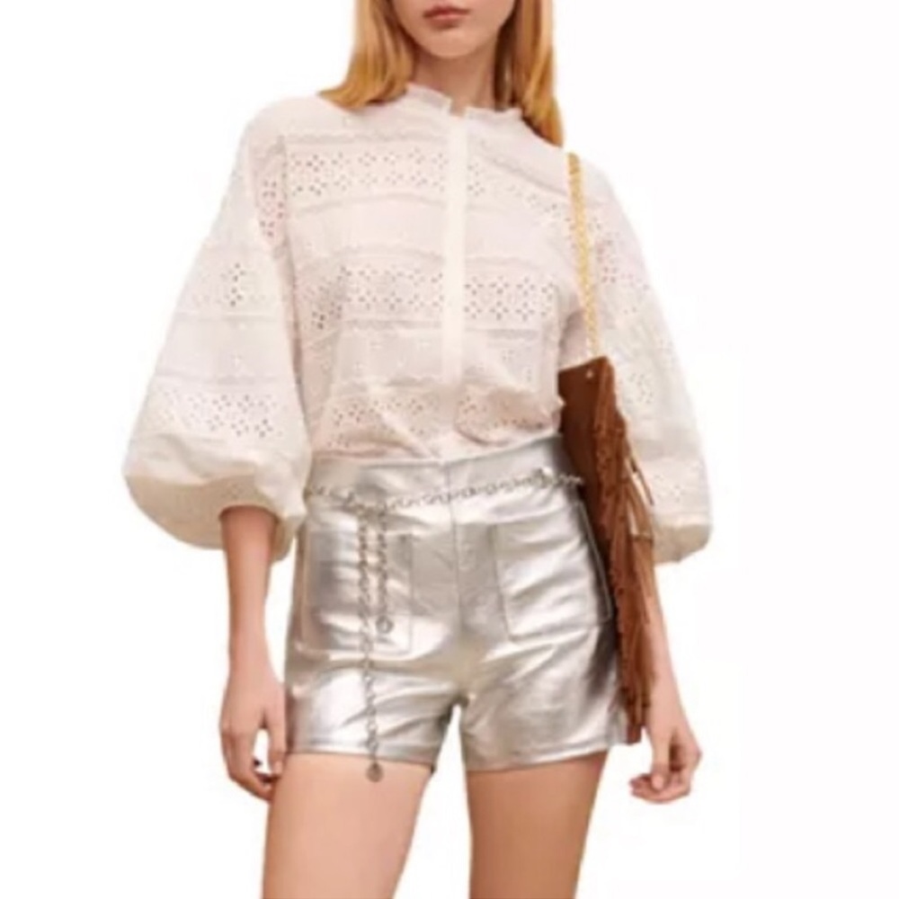 MAJE IROSUM LEATHER SHORTS Silver NWT Size-38 no belt - Picture 4 of 8
